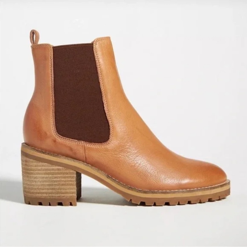 Anthropologie Silent D Biscoti Tan Leather Chelsea Ankle Boots Sz EU 38 US 7-7.5